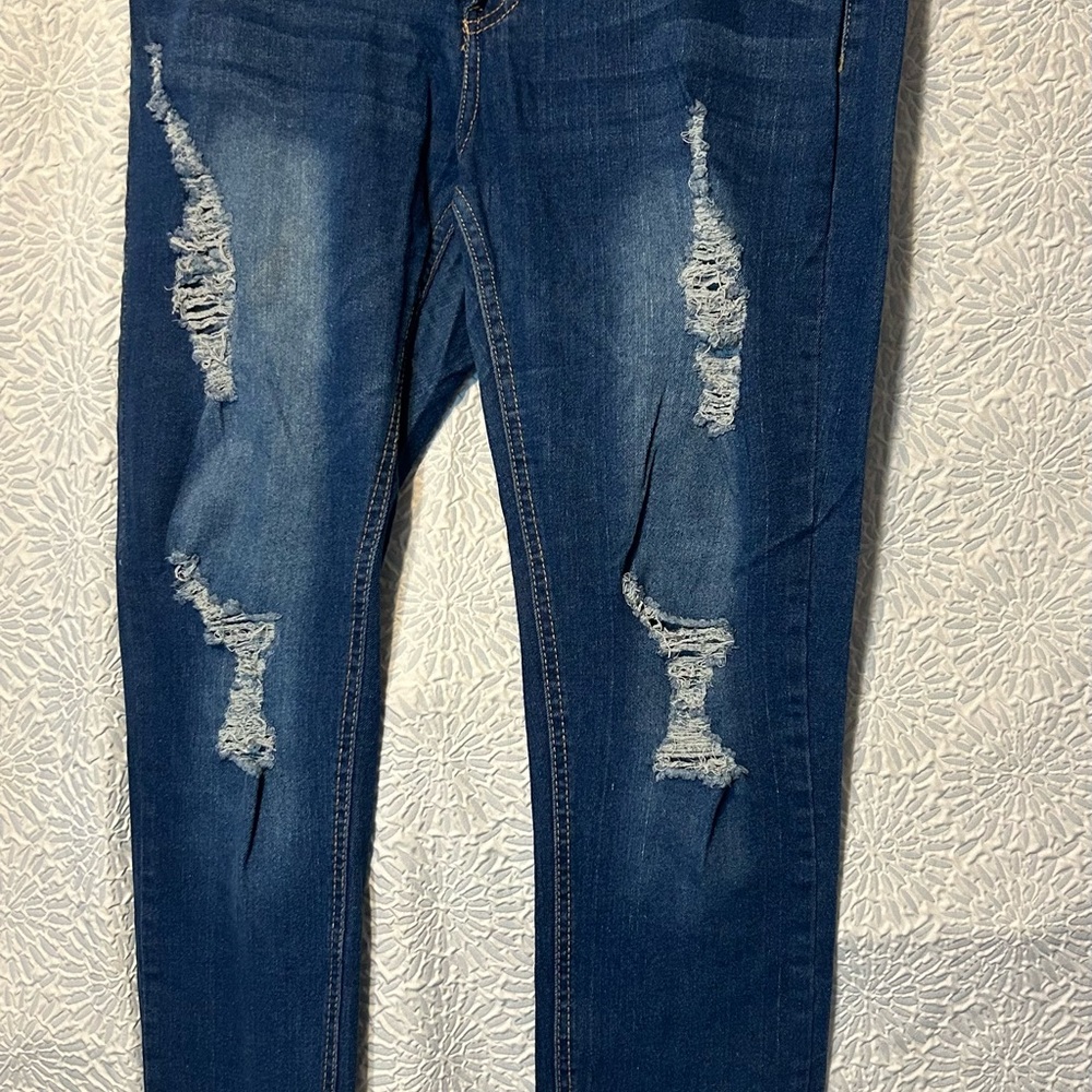Distressed Stretchy Blue Jeans